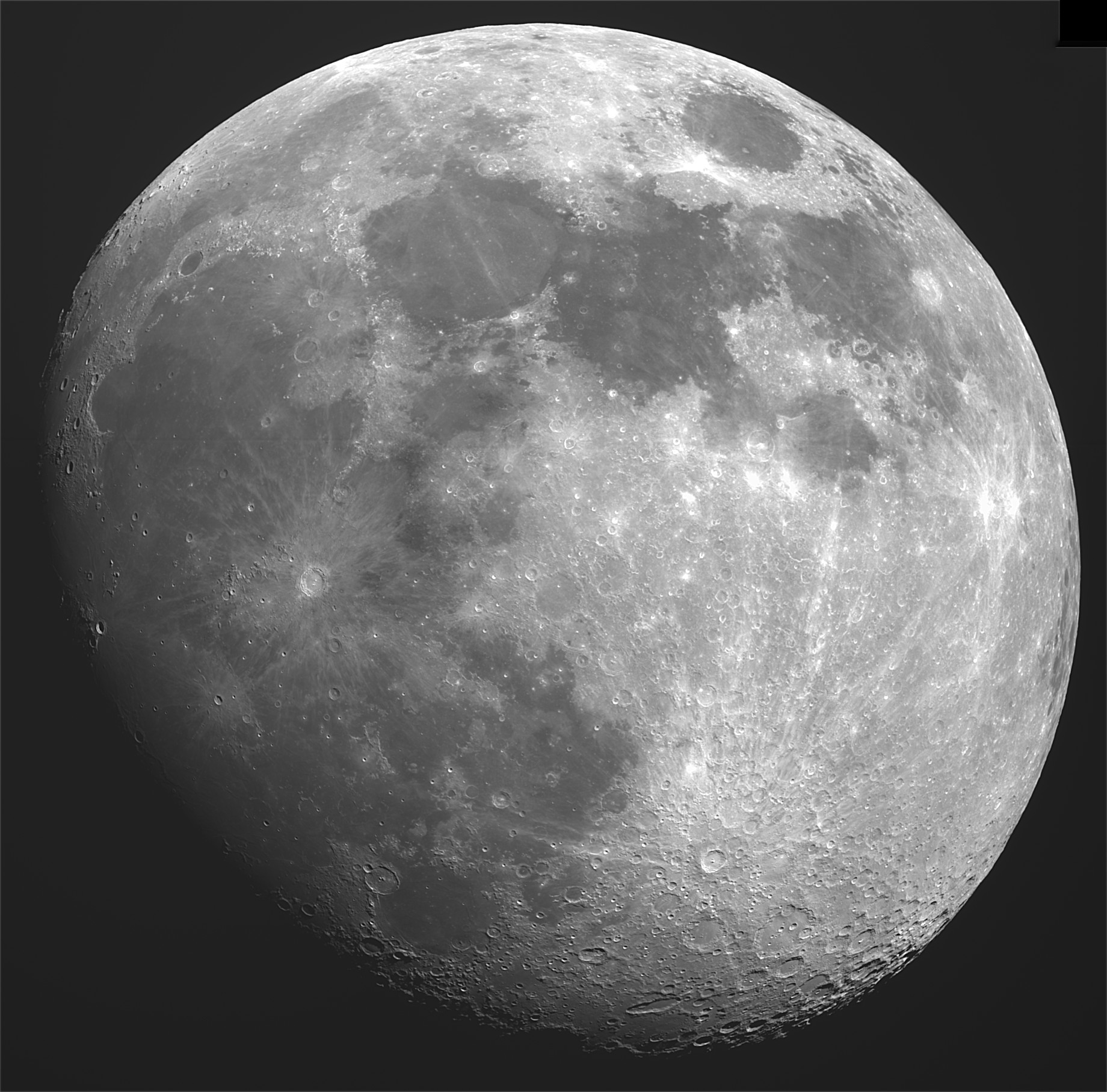 The 11-day-old waxing Moon in a composite of four photographs. 1,000 images of each region were captured, aligned in AutoStakkert and the best 5 percent stacked. Sharpened retrospectively with contrast processing in Registax. Photo: Bengt Lindqvist