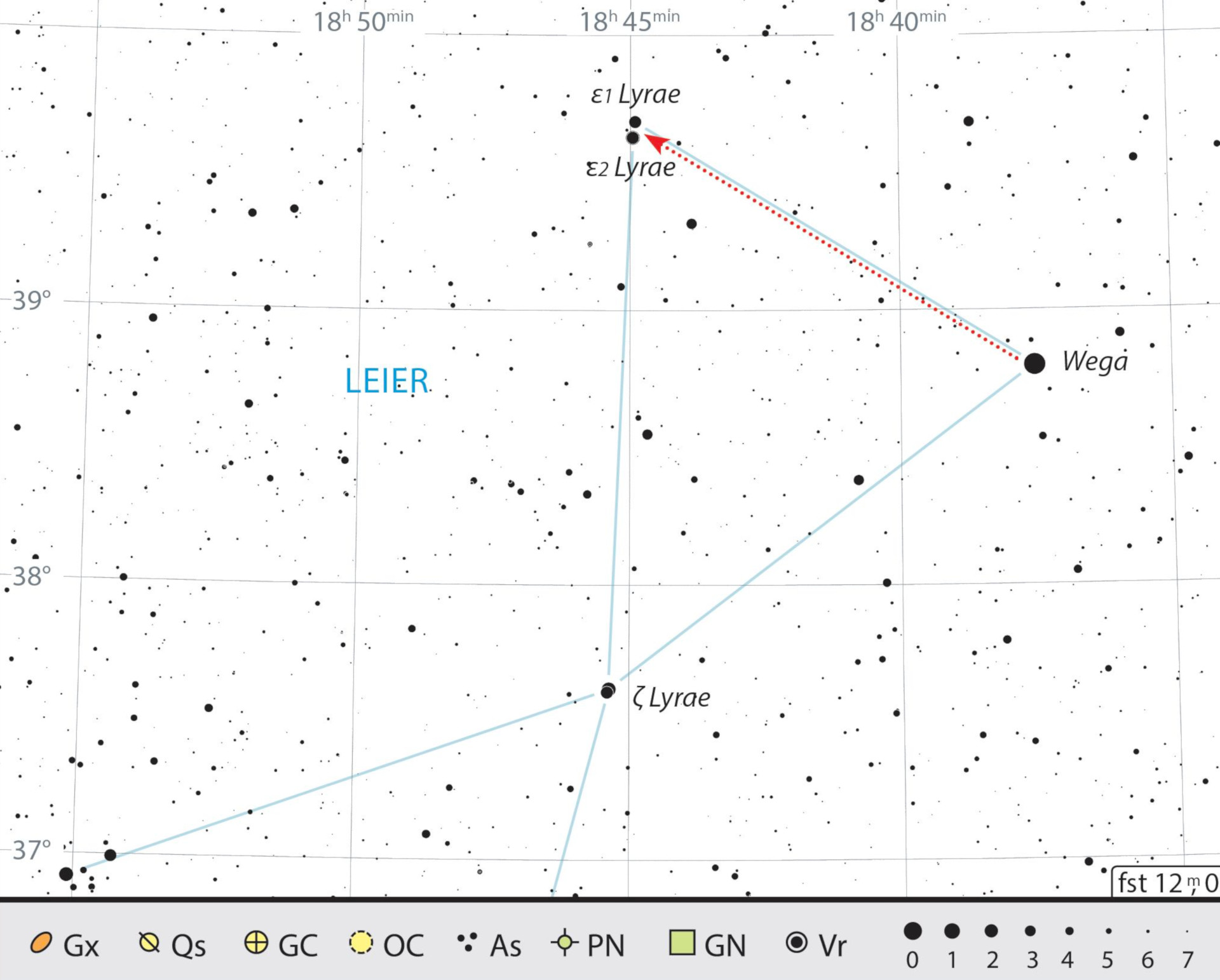 Mappa celeste per la doppia-doppia ε Lyr. J. Scholten