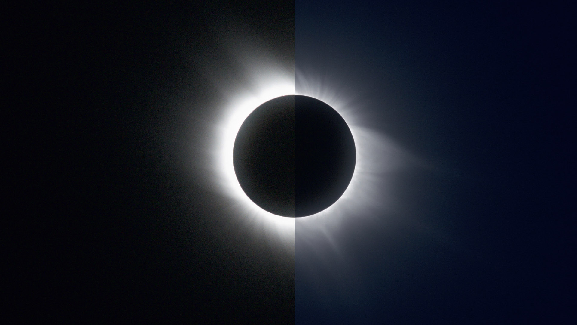 Deux vues de l’éclipse solaire totale de 2006 : à gauche, une exposition unique, avec un temps d’exposition de 1/8s et, à droite, une composition HDR faite d’images réalisées à des temps d’exposition de 1/8 s à 1/1 000 s. M. Weigand