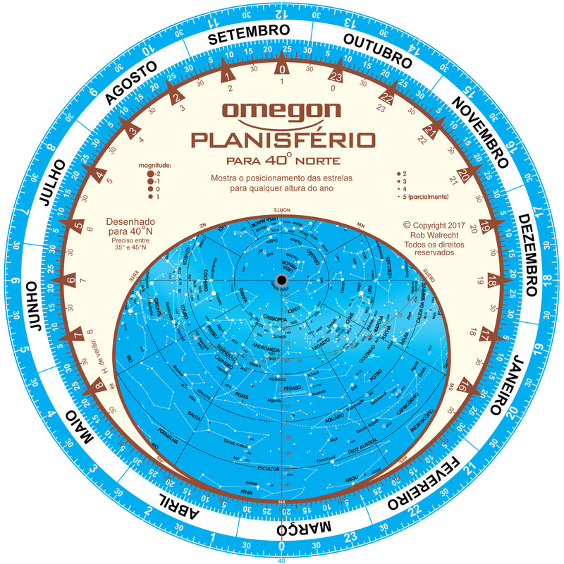 Omegon Mapa gwiazd Carta de estrelas Planisfério 25cm / 40°