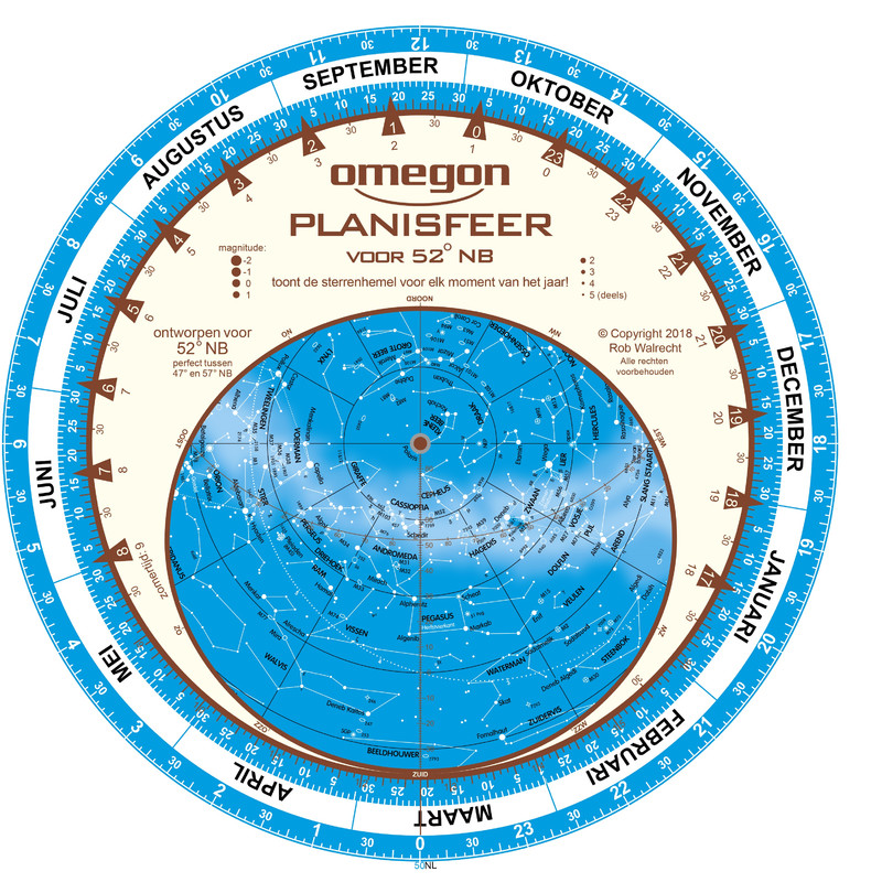 Omegon Mapa estelar Sternkarte Planisphere 25cm / 52°